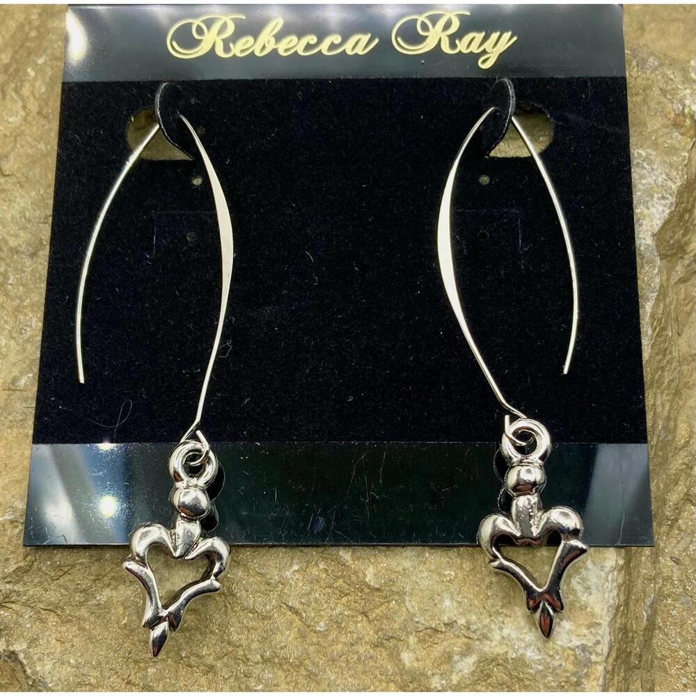 Silver Stainless Steel Linear Heart Drop Earring